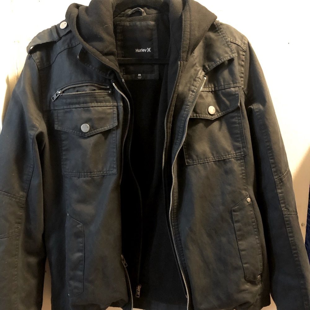 Hurley black double layered hooded jacket